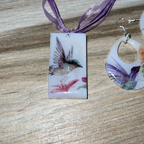 Hummingbird earring and necklace set custom made NWOT - Picture 2 of 8